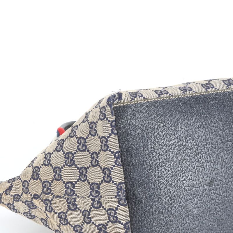 Gucci GG Canvas Leather Tote Bag Hand 131228 Navy Blue Women's EUE Db38-6