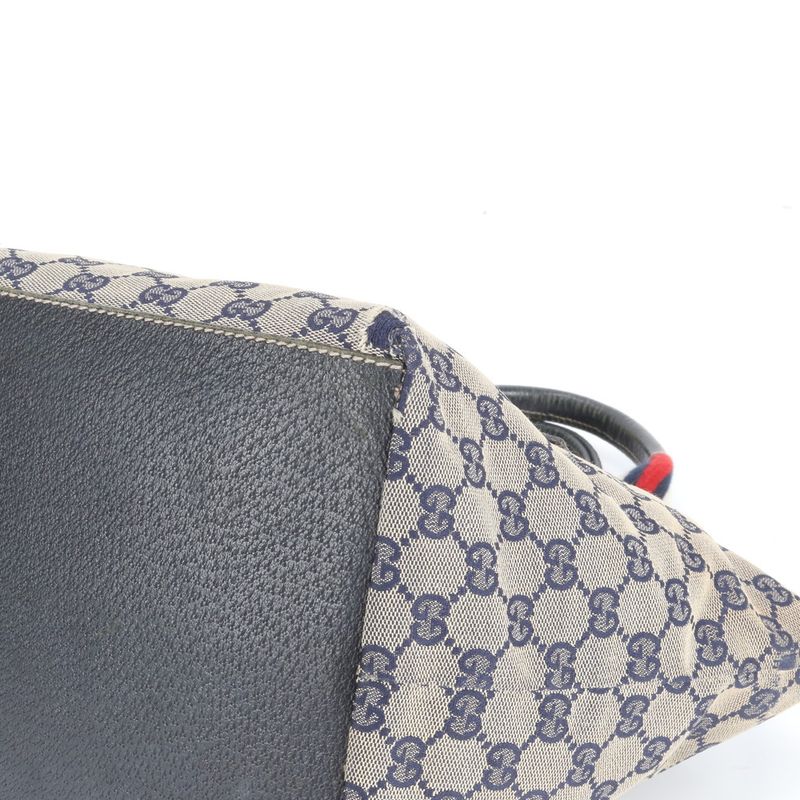 Gucci GG Canvas Leather Tote Bag Hand 131228 Navy Blue Women's EUE Db38-6