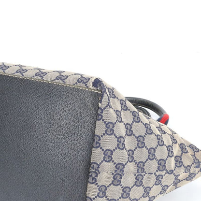 Gucci GG Canvas Leather Tote Bag Hand 131228 Navy Blue Women's EUE Db38-6