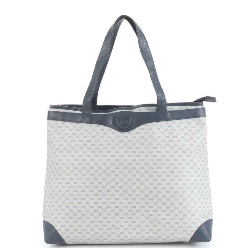 Vintage Old Gucci Micro GG Leather Tote Bag Shoulder Hand Navy A4 Women's ECE