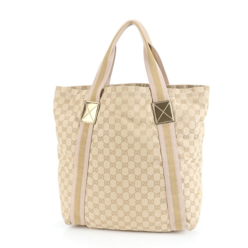 Gucci GG Canvas Leather Tote Bag Shoulder 189669 Hand A4 Beige Women's ECE