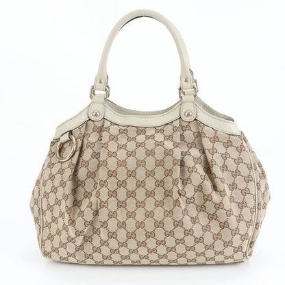 Gucci GG Canvas Sookie Leather Tote Bag 211944 Hand Beige Gold Hardware Genuine