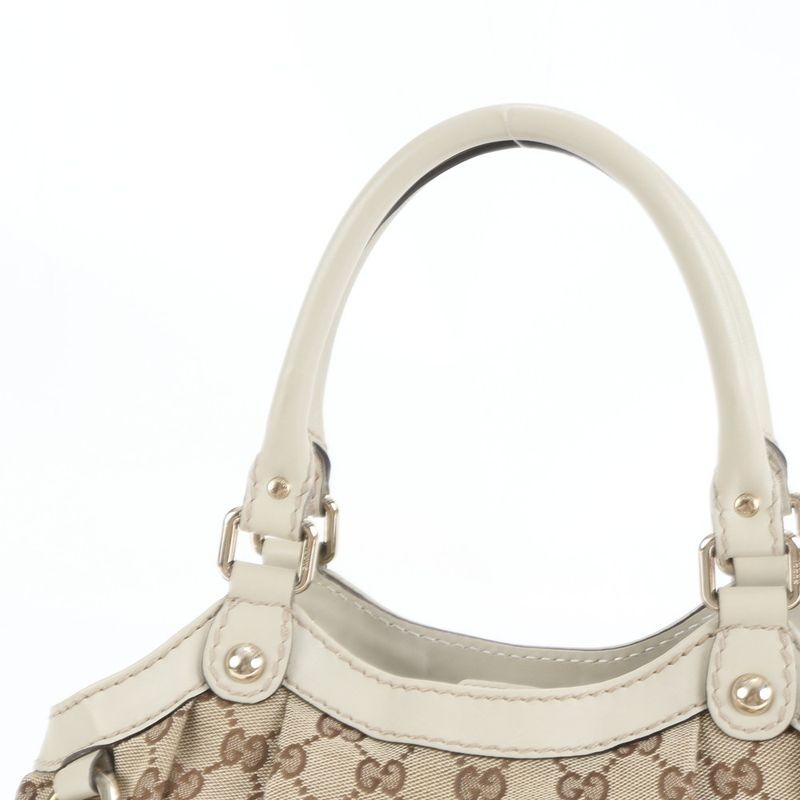 Gucci GG Canvas Sookie Leather Tote Bag 211944 Hand Beige Gold Hardware Genuine
