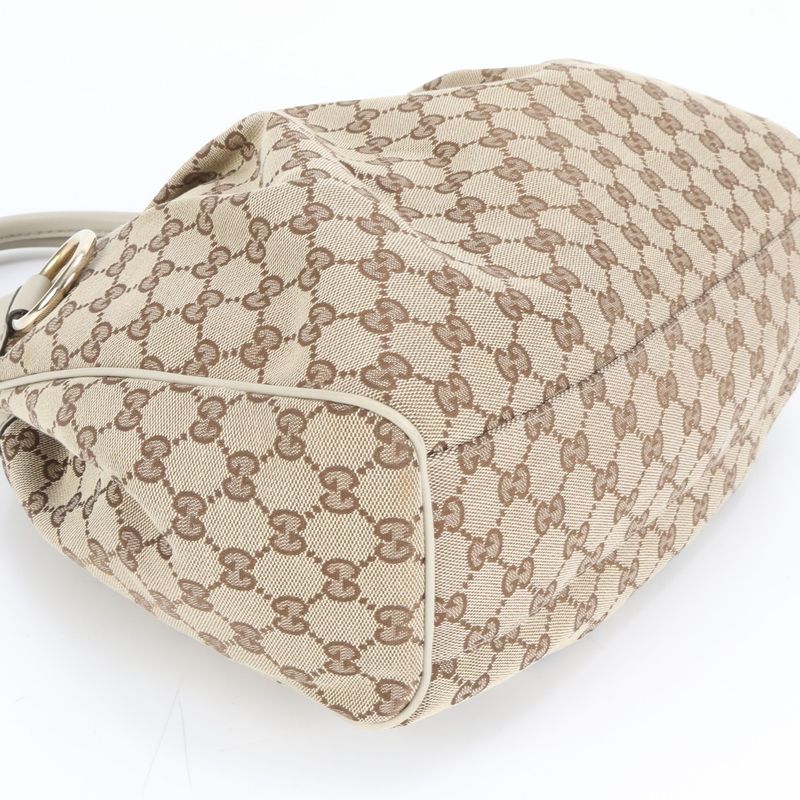 Gucci GG Canvas Sookie Leather Tote Bag 211944 Hand Beige Gold Hardware Genuine