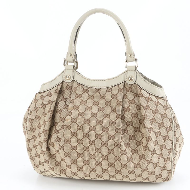 Gucci GG Canvas Sookie Leather Tote Bag 211944 Hand Beige Gold Hardware Genuine