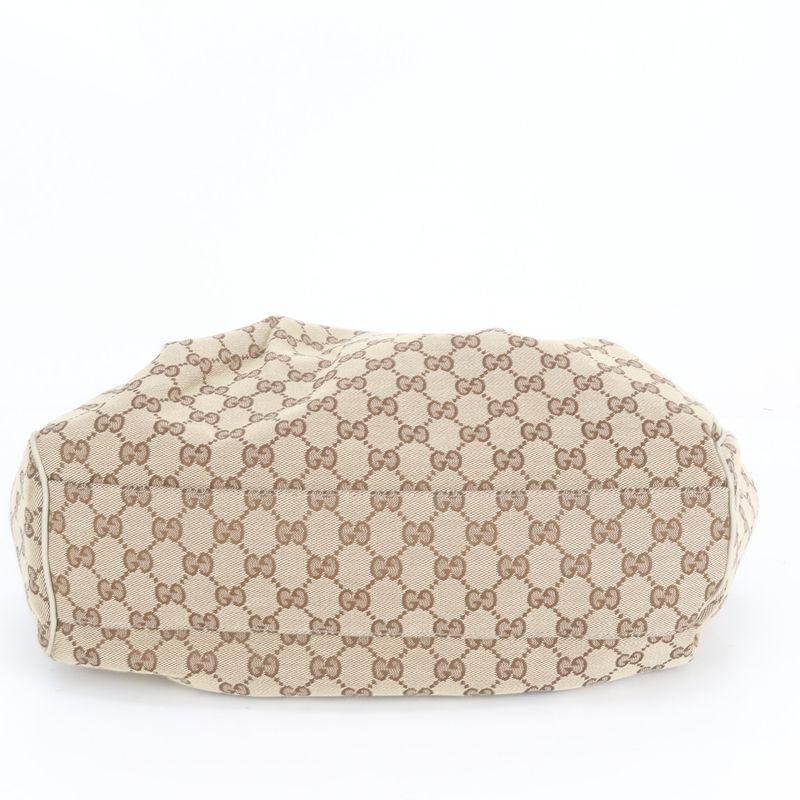 Gucci GG Canvas Sookie Leather Tote Bag 211944 Hand Beige Gold Hardware Genuine