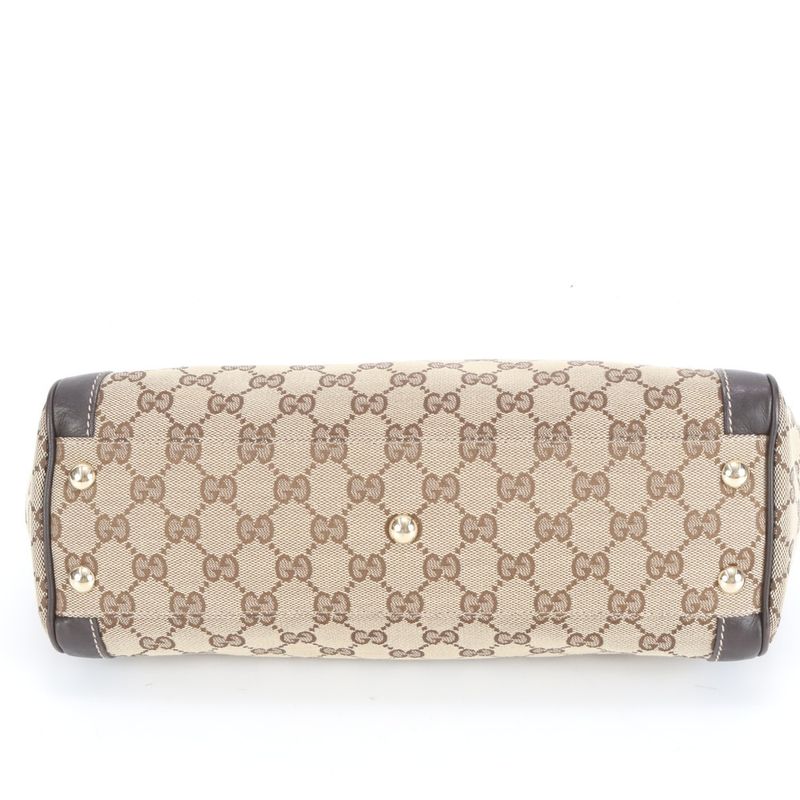 Gucci GG Canvas Interlocking G Flower Leather Tote Bag Hand 190247 Brown