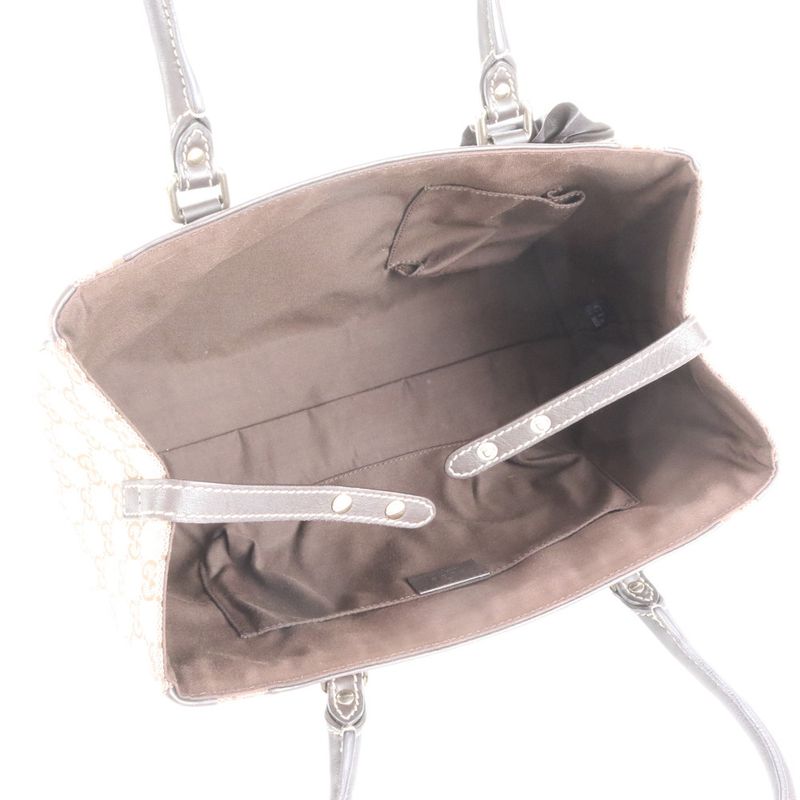 Gucci GG Canvas Interlocking G Flower Leather Tote Bag Hand 190247 Brown