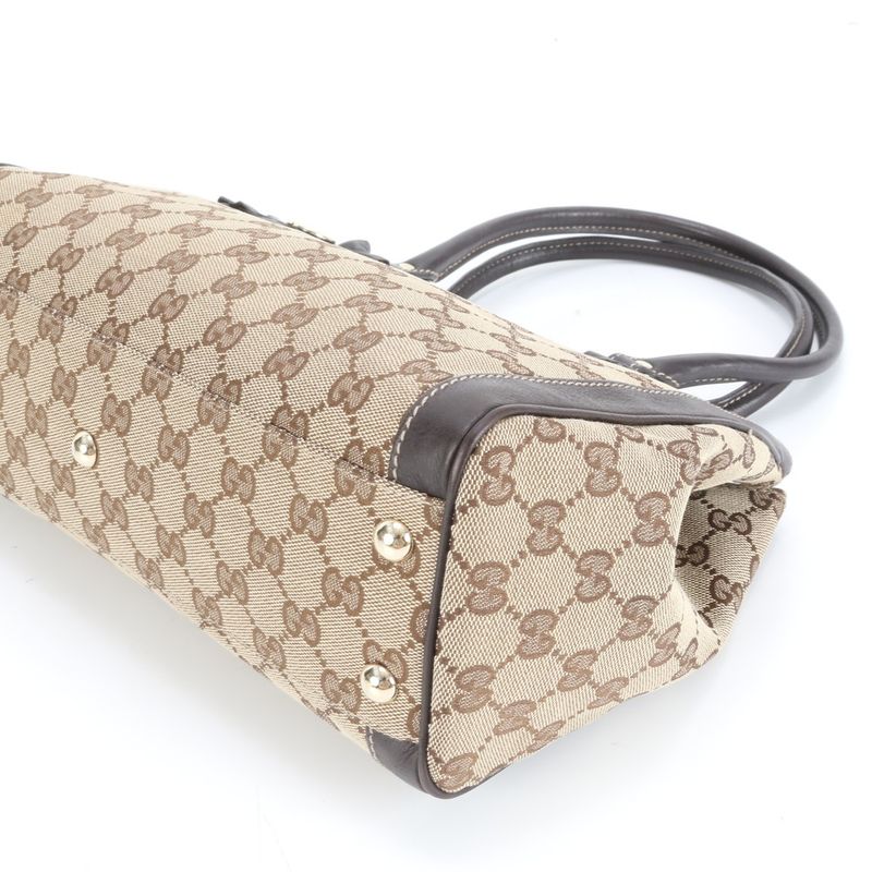 Gucci GG Canvas Interlocking G Flower Leather Tote Bag Hand 190247 Brown