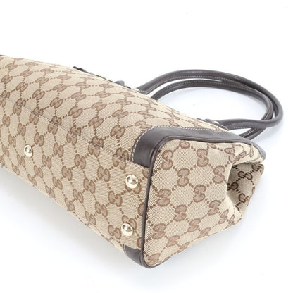 Gucci GG Canvas Interlocking G Flower Leather Tote Bag Hand 190247 Brown