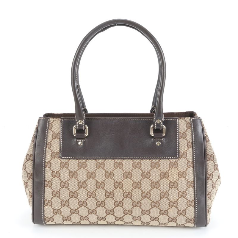 Gucci GG Canvas Interlocking G Flower Leather Tote Bag Hand 190247 Brown