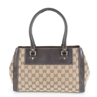Gucci GG Canvas Interlocking G Flower Leather Tote Bag Hand 190247 Brown