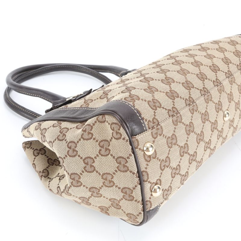 Gucci GG Canvas Interlocking G Flower Leather Tote Bag Hand 190247 Brown