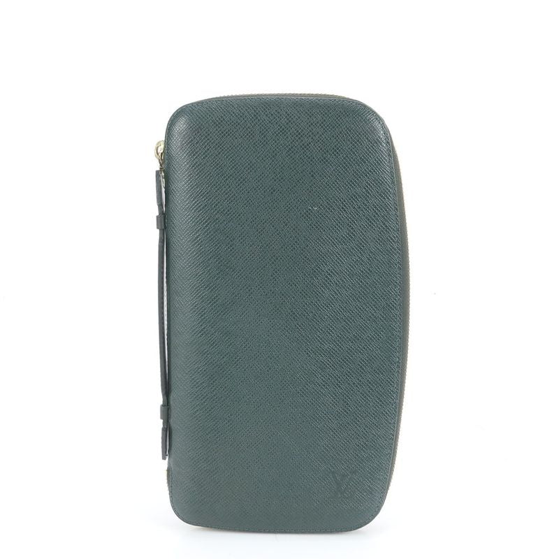 No Sticky Louis Vuitton Taiga Organizer Atholl M30654 Leather Long Wallet Men's