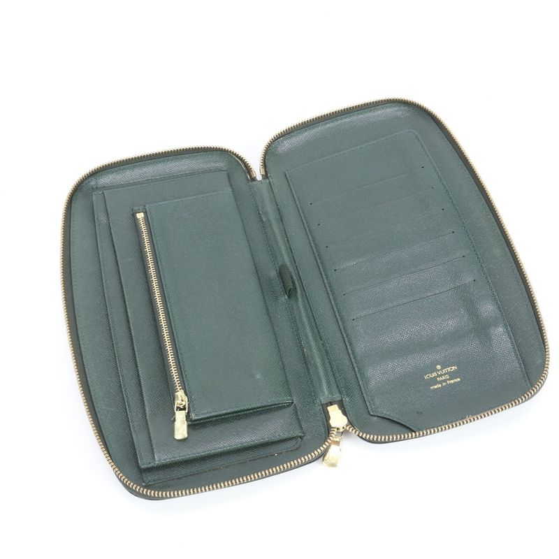 No Sticky Louis Vuitton Taiga Organizer Atholl M30654 Leather Long Wallet Men's