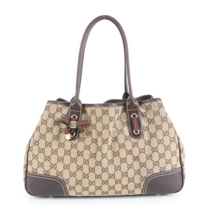 Gucci GG Canvas Princy Leather Tote Bag Shoulder 163805 Brown Women's ECE Db43-6