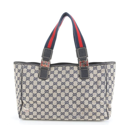 Gucci GG Canvas Horsebit Leather Tote Bag Shoulder 145758 Navy Blue Women's RCE