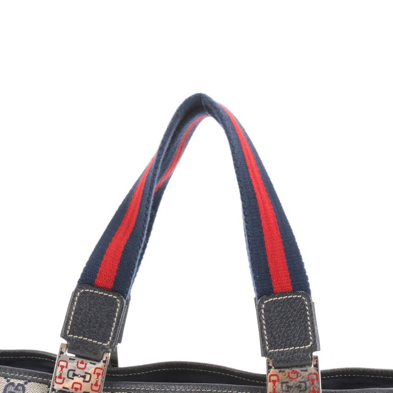 Gucci GG Canvas Horsebit Leather Tote Bag Shoulder 145758 Navy Blue Women's RCE