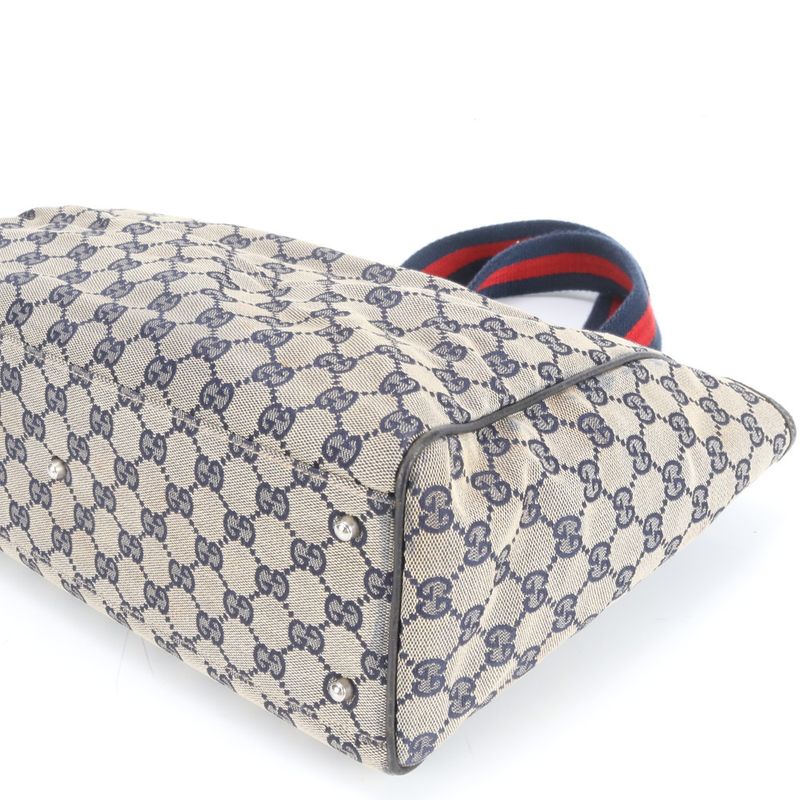 Gucci GG Canvas Horsebit Leather Tote Bag Shoulder 145758 Navy Blue Women's RCE