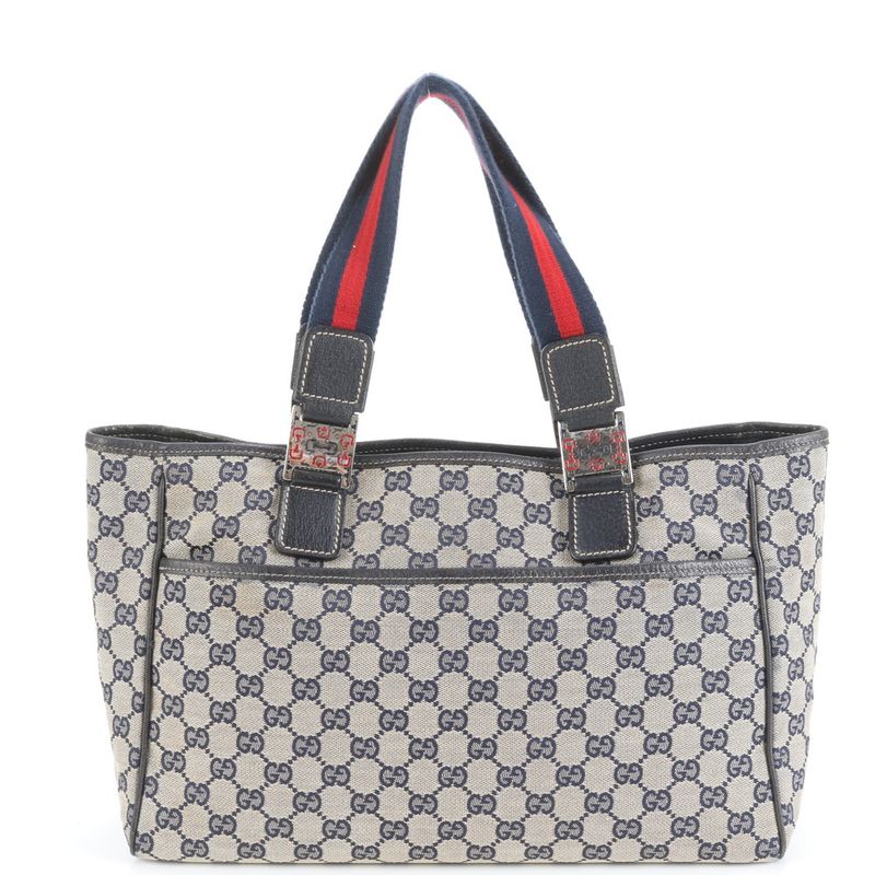 Gucci GG Canvas Horsebit Leather Tote Bag Shoulder 145758 Navy Blue Women's RCE