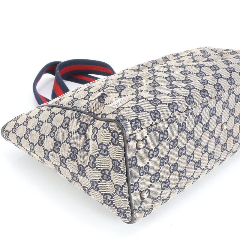Gucci GG Canvas Horsebit Leather Tote Bag Shoulder 145758 Navy Blue Women's RCE