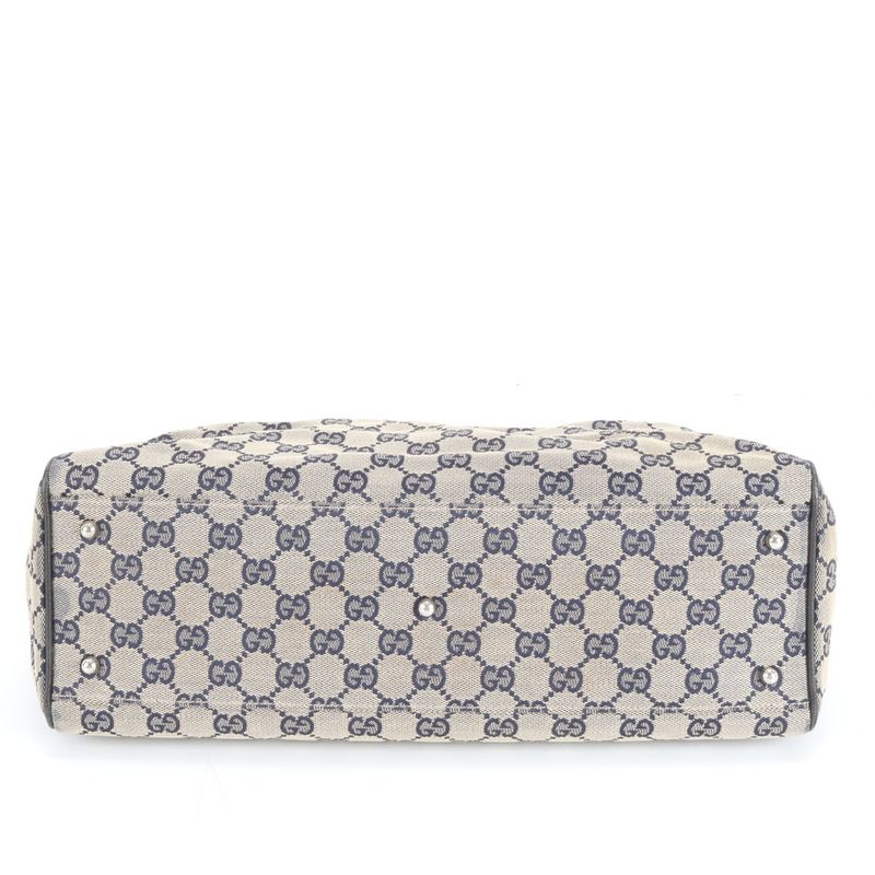 Gucci GG Canvas Horsebit Leather Tote Bag Shoulder 145758 Navy Blue Women's RCE