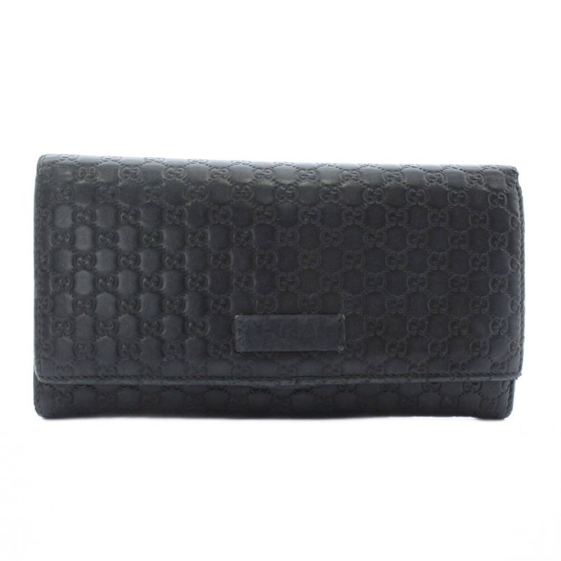 Gucci Long Wallet Fold Sima Leather Micro Guccissima Allover Logo Black