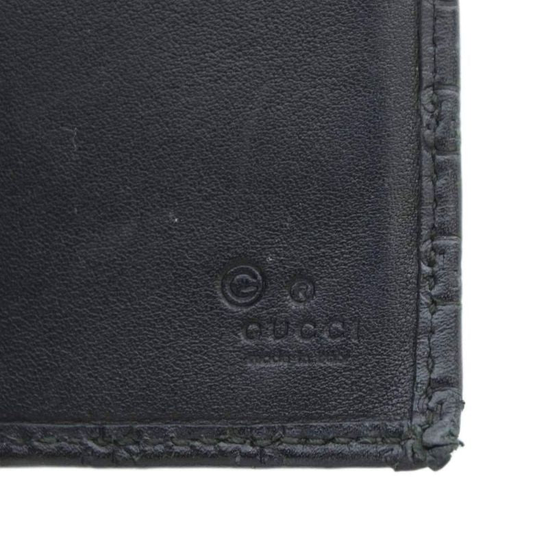 Gucci Long Wallet Fold Sima Leather Micro Guccissima Allover Logo Black