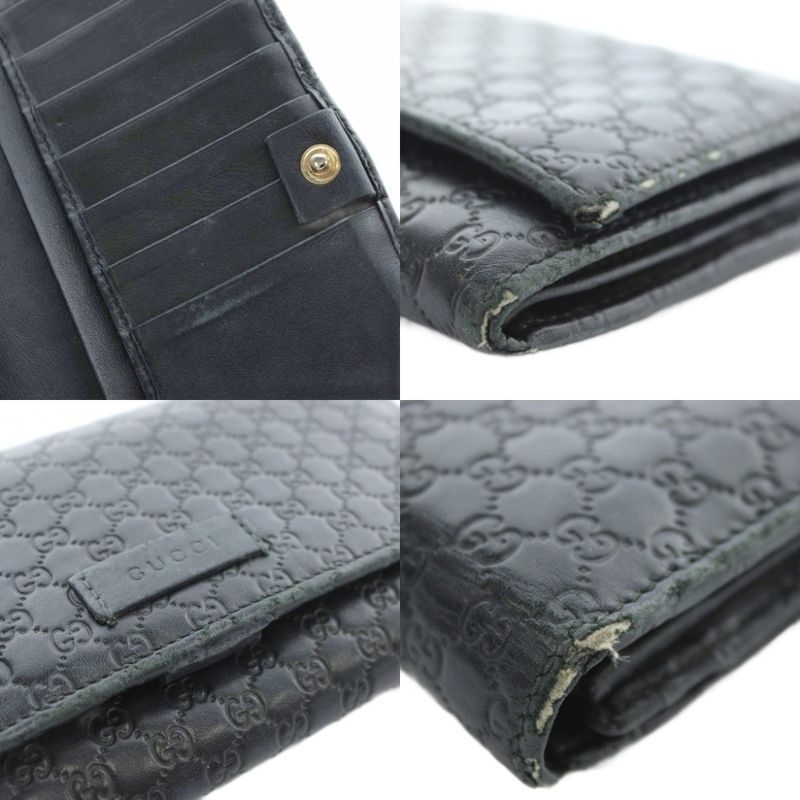 Gucci Long Wallet Fold Sima Leather Micro Guccissima Allover Logo Black