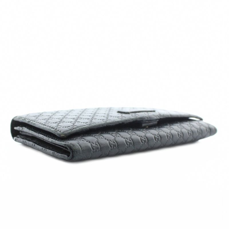Gucci Long Wallet Fold Sima Leather Micro Guccissima Allover Logo Black