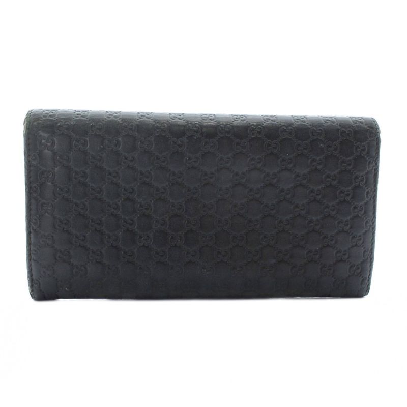 Gucci Long Wallet Fold Sima Leather Micro Guccissima Allover Logo Black