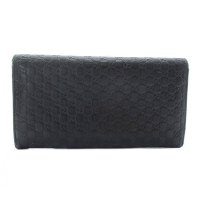 Gucci Long Wallet Fold Sima Leather Micro Guccissima Allover Logo Black