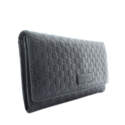 Gucci Long Wallet Fold Sima Leather Micro Guccissima Allover Logo Black