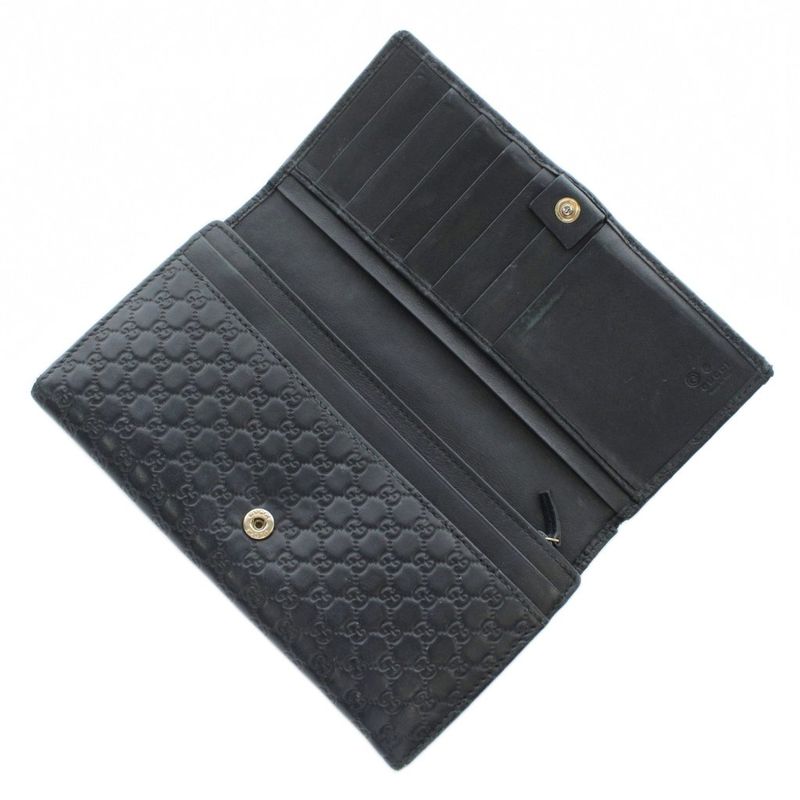 Gucci Long Wallet Fold Sima Leather Micro Guccissima Allover Logo Black