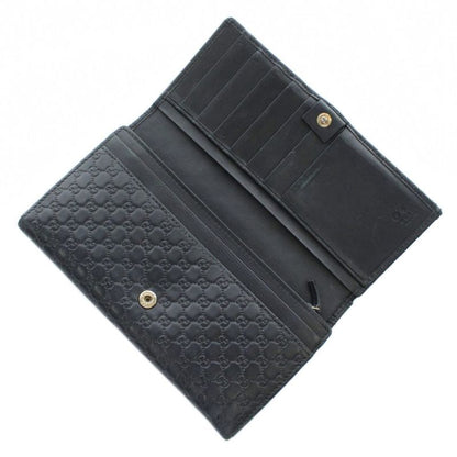 Gucci Long Wallet Fold Sima Leather Micro Guccissima Allover Logo Black