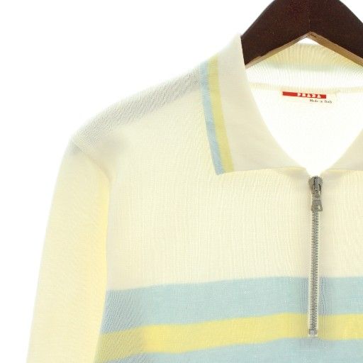 Prada Sport Knit Polo Shirt Sweater Long Sleeve Half Zip 50 L White Light Blue