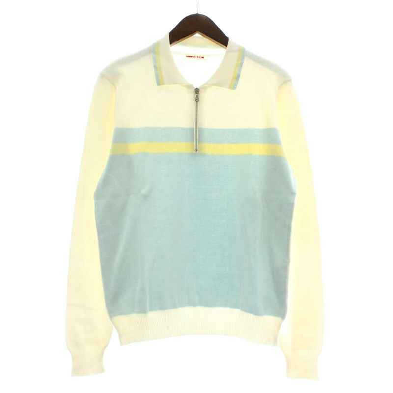 Prada Sport Knit Polo Shirt Sweater Long Sleeve Half Zip 50 L White Light Blue