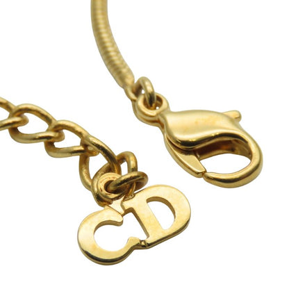 Christian Dior Necklace Metal Rhinestone Gold Heart Logo Plated Accessories