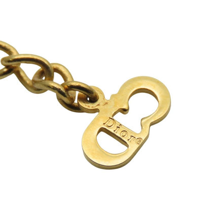 Christian Dior Necklace Metal Rhinestone Gold Heart Logo Plated Accessories