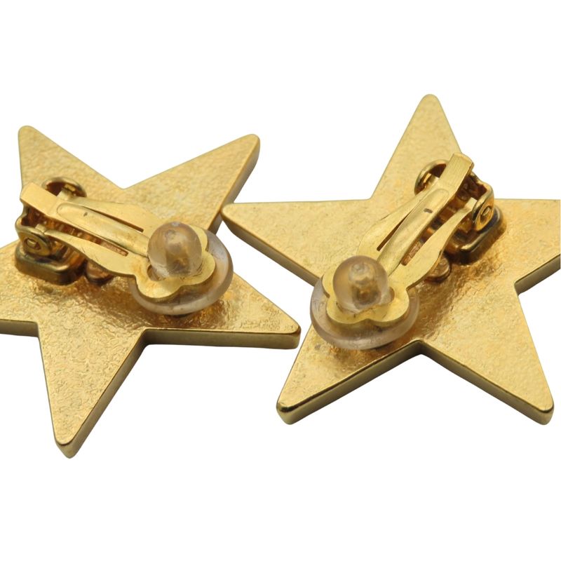 Chanel Earring Star Plated Metal Cream Gold Coco Mark Accessories 01p Ladies