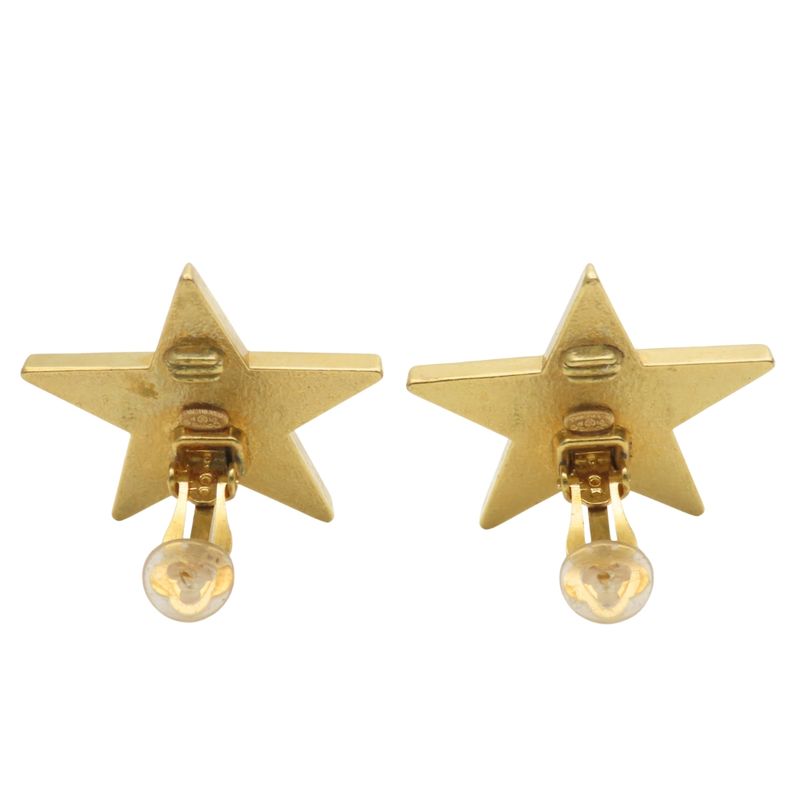 Chanel Earring Star Plated Metal Cream Gold Coco Mark Accessories 01p Ladies