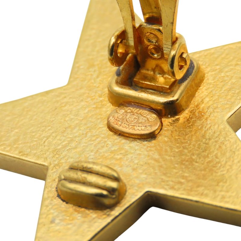 Chanel Earring Star Plated Metal Cream Gold Coco Mark Accessories 01p Ladies
