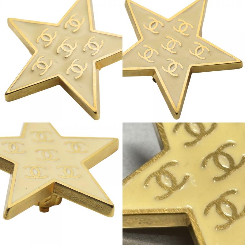 Chanel Earring Star Plated Metal Cream Gold Coco Mark Accessories 01p Ladies