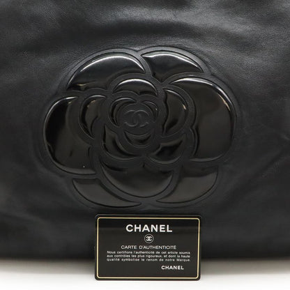 Chanel Camellia Logo Tote Large Tote Shoulder Bag Semi Shoulder Leather Black