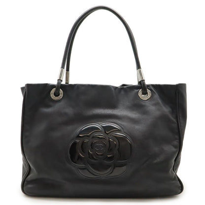 Chanel Camellia Logo Tote Large Tote Shoulder Bag Semi Shoulder Leather Black