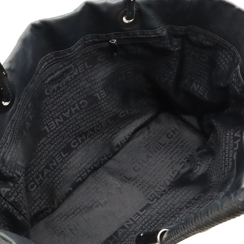 Chanel Camellia Logo Tote Large Tote Shoulder Bag Semi Shoulder Leather Black