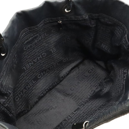 Chanel Camellia Logo Tote Large Tote Shoulder Bag Semi Shoulder Leather Black