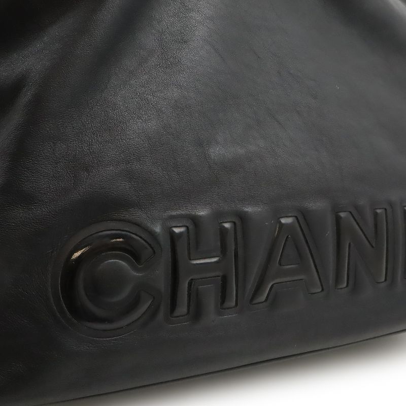 Chanel Camellia Logo Tote Large Tote Shoulder Bag Semi Shoulder Leather Black
