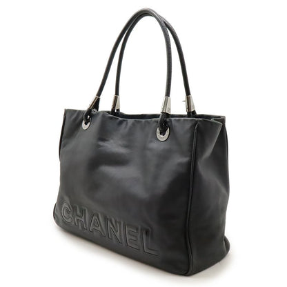 Chanel Camellia Logo Tote Large Tote Shoulder Bag Semi Shoulder Leather Black