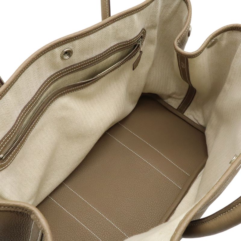 Hermes Garden Party PM Tote Handbag Negonda Leather Etoupe Glazed Silver